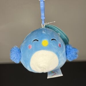 Squishmallows "Bebe" Blue and White Stuffed Bird Keychain NWT